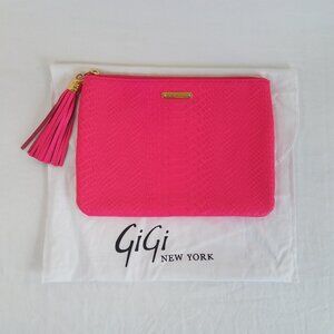 Gigi New York Pink Uber Clutch Python Embossed Leather 10"x7" Dust Bag Handbag